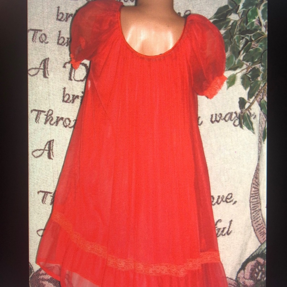 Vintage Peignoir Tosca Of California Red Nylon - Picture 3 of 8